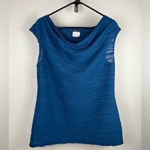 Clientele Blue Textured Cowl Neck Blouse / Sleeveless Top Size XL